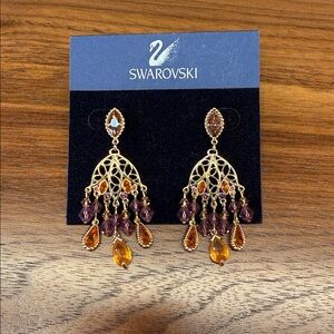 Swarovski Gold-tone Chandelier Earrings with Amber and Purple Crystals